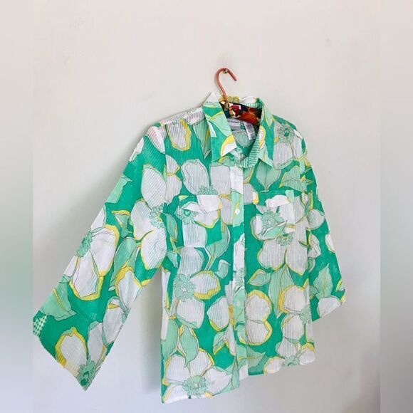Alfred Dunner | womens floral tropical button up top - Picture 6 of 7